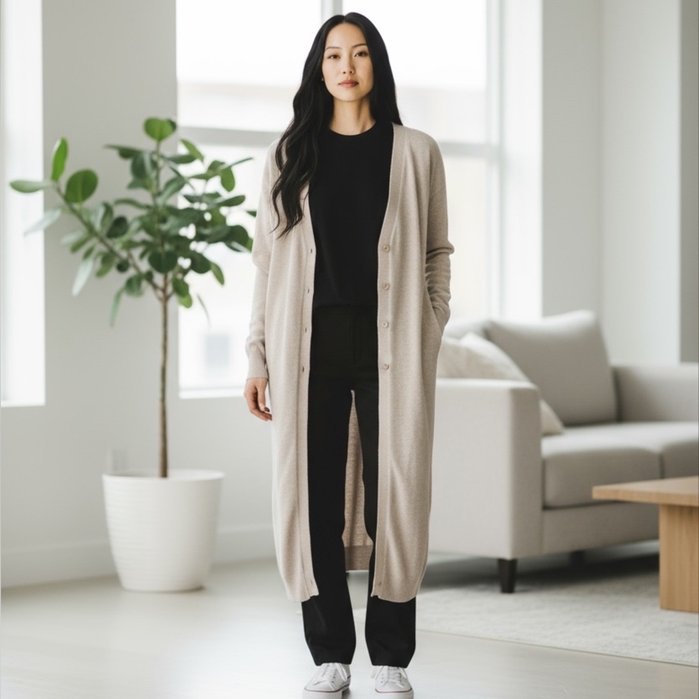 Aritzia Wilfred Utopia grey knit cardigan quiet luxury merino wool Fall Sz S